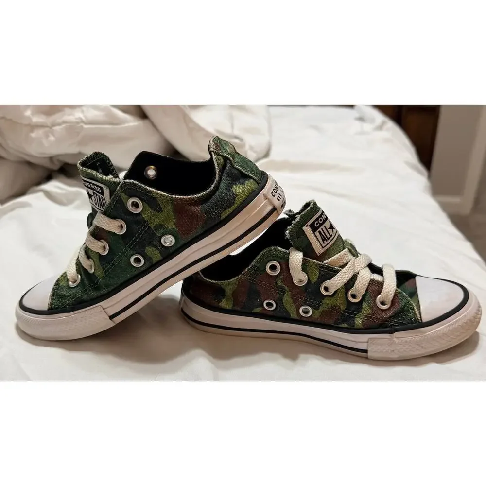 Converse Chuck Taylor All Star Low Top Shoes Green Brown Camo Size 12 Kids